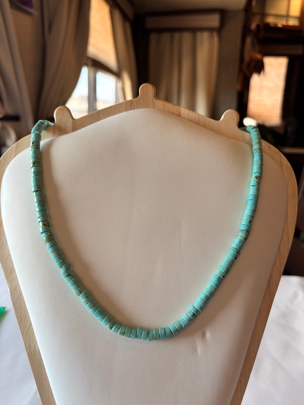 Heishi  cut Turquoise stone necklace. 18.5 inch adjustable